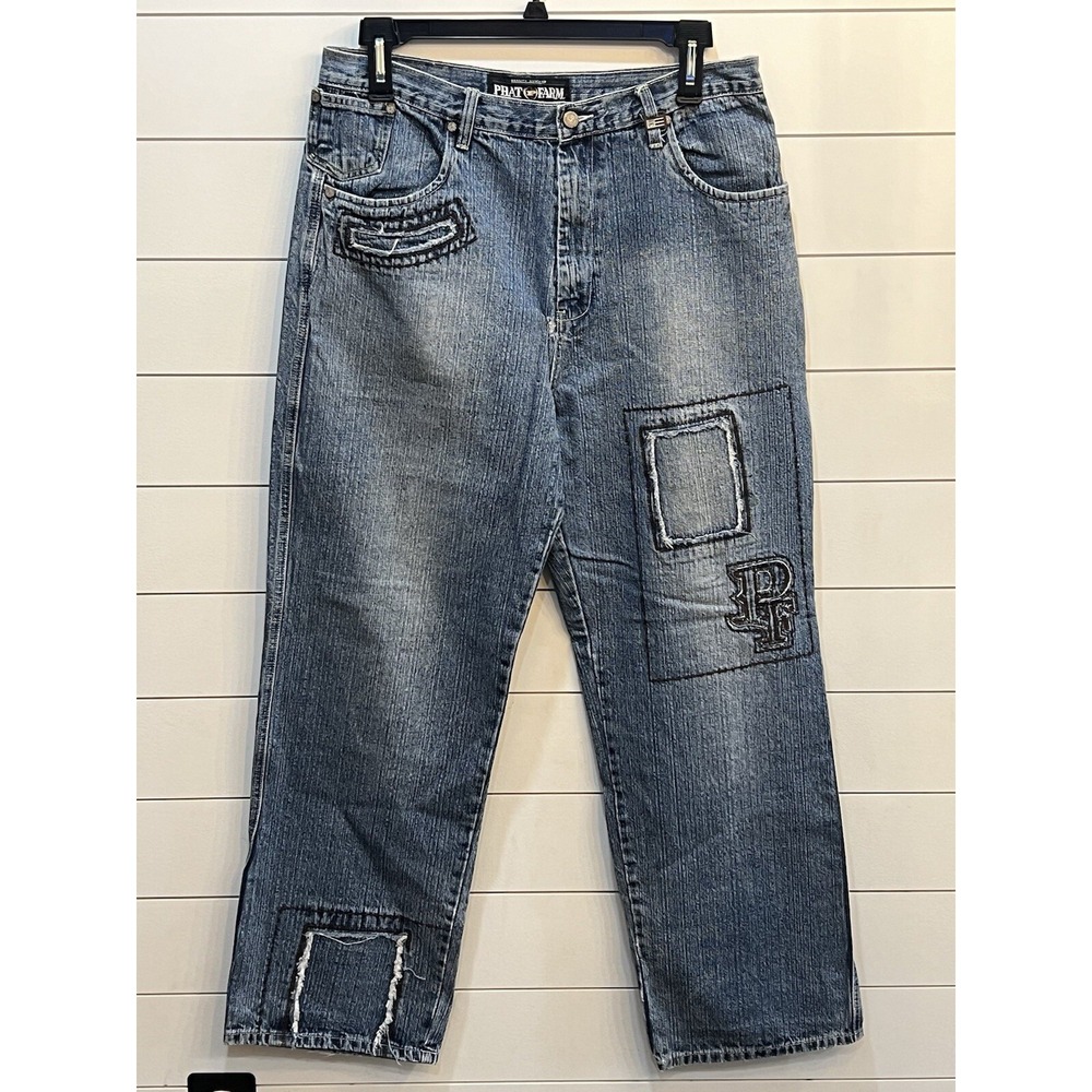 Vintage Y2K Phat Farm Baggy All Over Embroidered Jeans | Size 36x33 (READ)